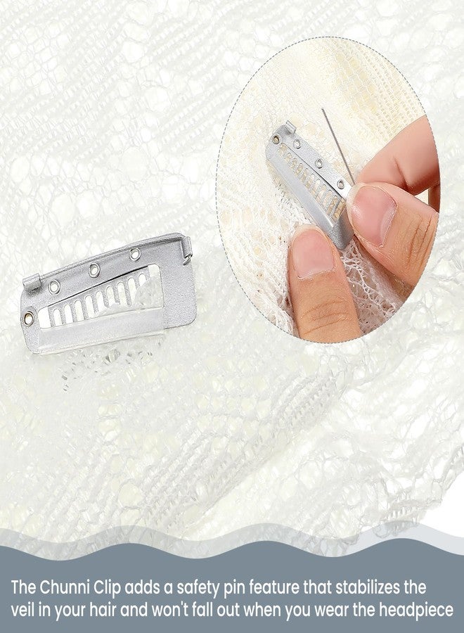 EupHHonycs 16 Pcs Chunni Clips with Safety Pins, 10-Teeth Hair Extension Snap Invisible Wig Combs No Sew, Strong Chunni Grip Dupatta Setting Clips Indian for Woman Veil Hair Extensions Hairpieces, Silver - Image 4